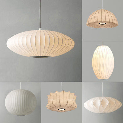 Pendant Light | Fabric Shade Ceiling Lamp for Dining Room, Bedroom & Living Room | Japandi Cloth Shade, Ball, UFO, Bucket, Hourglass or Peach, 30–50cm