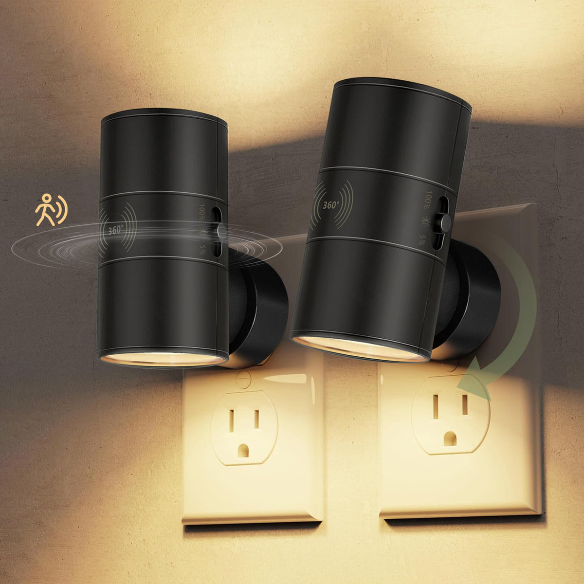 Plug-In Night Light | Motion Sensor LED Wall Light for Hallway, Landing, Bedroom & Nursery | Warm White, Black or White, Single or Twin Pack, UK Plug