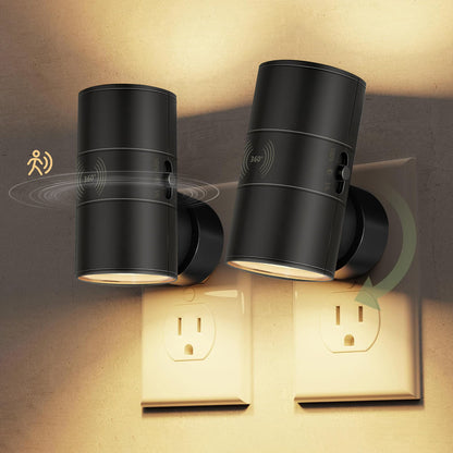 Plug-In Night Light | Motion Sensor LED Wall Light for Hallway, Landing, Bedroom & Nursery | Warm White, Black or White, Single or Twin Pack, UK Plug