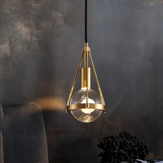 Pendant Light | Crystal Teardrop Mini Pendant with Brass Frame for Kitchen Island, Stairwell & Bedside | GU10 LED Included, 13cm