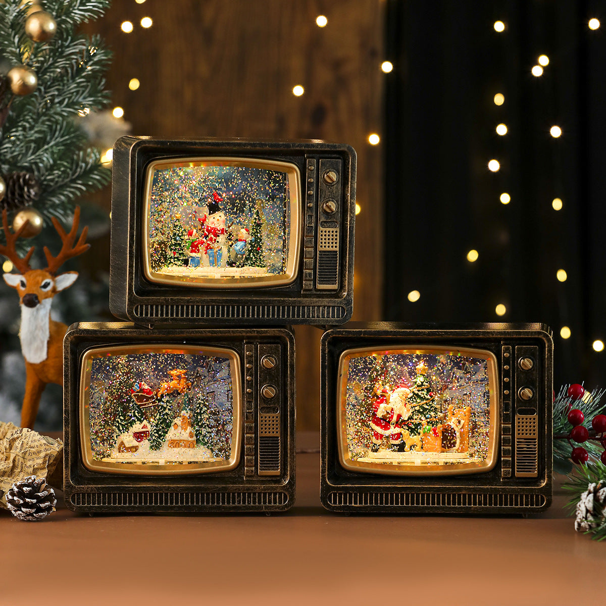 Musical Christmas Snowfall TV Lantern with Lights for Mantelpiece, Table & Windowsill – photo 3
