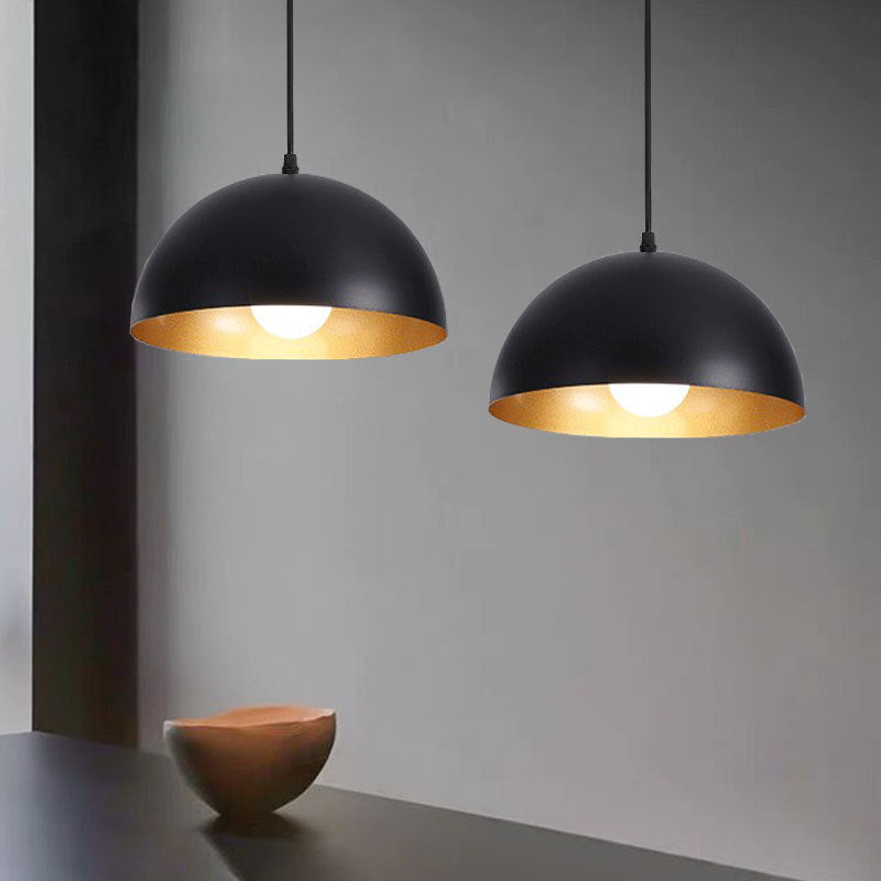 Pendant Light | Black Industrial Dome Lamp for Kitchen Island, Dining Table & Bar | Metal Shade with Gold Inside, E27, Bulb Optional, 30cm to 60cm