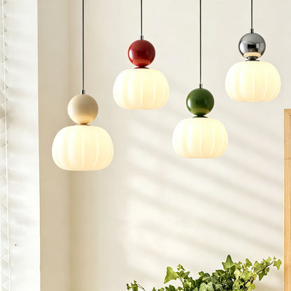 Pendant Light | Pumpkin Ribbed Bedside Lamp for Bedroom, Children's Room & Hallway | Cream, Red, Green, Chrome or Walnut, G9 LED Included, 16cm