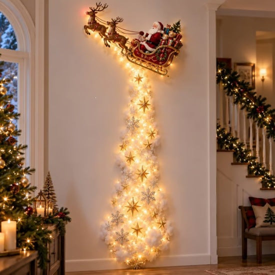 LED Magic Trail Christmas wall light – Santa sleigh design, lit on a hallway wall