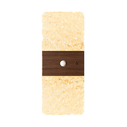 Motion Sensor Night Light | Battery Operated Crystal-Effect Wall Light for Hallway, Stairs | Stick On, No Wiring, Wood or Travertine-Effect, 20cm