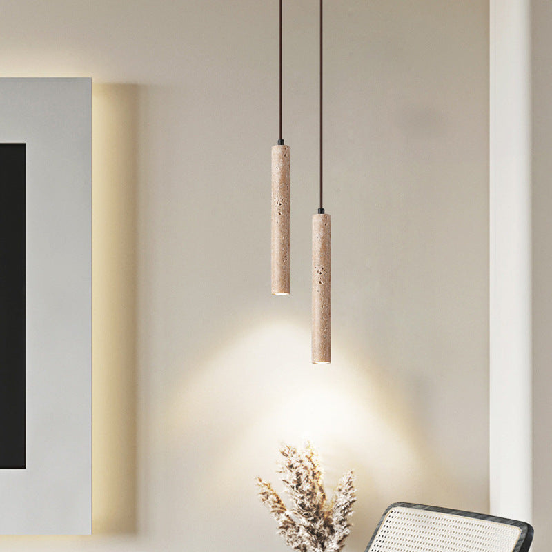 Pendant Light | Travertine Stone Ceiling Lamp for Dining Table, Kitchen Island & Bedside | Wood or Walnut Plate, Single or Double, 28cm or 40cm