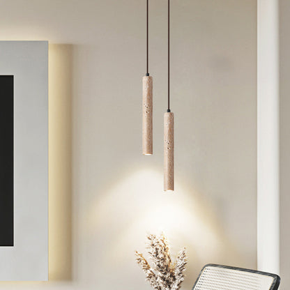 Pendant Light | Travertine Stone Ceiling Lamp for Dining Table, Kitchen Island & Bedside | Wood or Walnut Plate, Single or Double, 28cm or 40cm