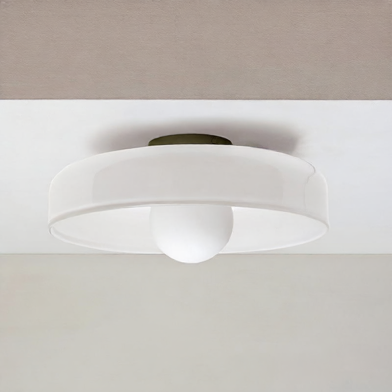 Flush Ceiling Light | Bauhaus Coloured Glass Ceiling Lamp for Hallway, Bedroom & Living Room | White, Orange or Brown, 25cm or 35cm, Warm or 3-Colour