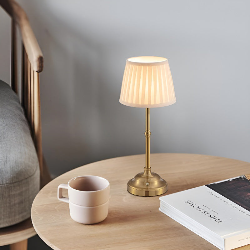 Rechargeable Table Lamp | Cordless Pleated Shade Lamp for Bedside, Dining Table & Restaurant Style | Dimmable LED, Brass or Black, 40cm