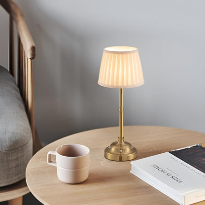 Rechargeable Table Lamp | Cordless Pleated Shade Lamp for Bedside, Dining Table & Restaurant Style | Dimmable LED, Brass or Black, 40cm
