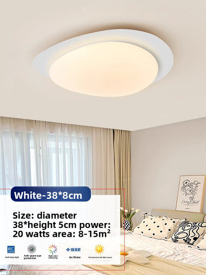 Flush Ceiling Light | Wabi Sabi Pebble LED Ceiling Lamp for Bedroom, Living Room & Study | Cream, Walnut or Wood, 38cm or 48cm, Warm or Dimmable