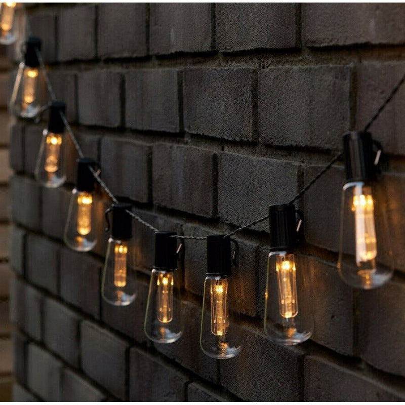 Solar panel charging unit for outdoor LED string lights