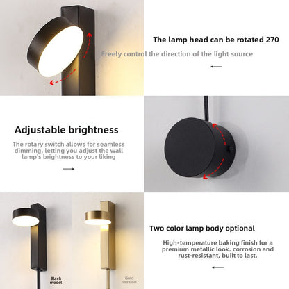 Wall Light | Modern Rotating-Head Rod Reading Light for Bedside, Living Room & Stairs | Black or Gold, 7W LED, 3 Light Colours, 100cm