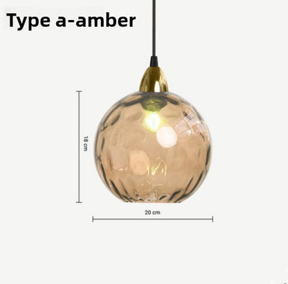 Pendant Light | Rippled Coloured Glass Globe Lamp for Kitchen Island, Dining Table & Bedroom | Amber, Green, Blue, Rose or Smoke, 20cm
