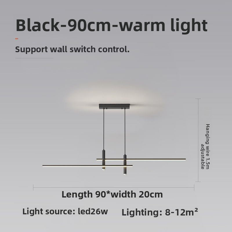 Dining Room Pendant Light | Modern Nordic LED Chandelier for Dining Table, Kitchen & Bar | 90cm Black or Gold Linear Bar, 26W Warm White or 3-Colour