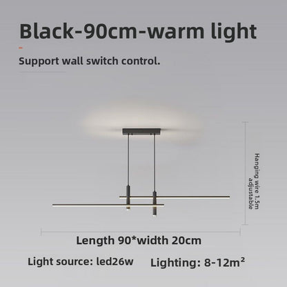 Dining Room Pendant Light | Modern Nordic LED Chandelier for Dining Table, Kitchen & Bar | 90cm Black or Gold Linear Bar, 26W Warm White or 3-Colour