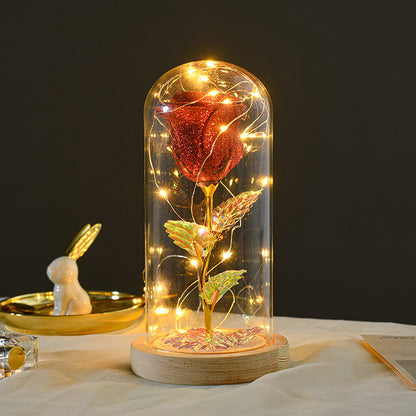 LED preserved rose lamp glass dome close-up detail