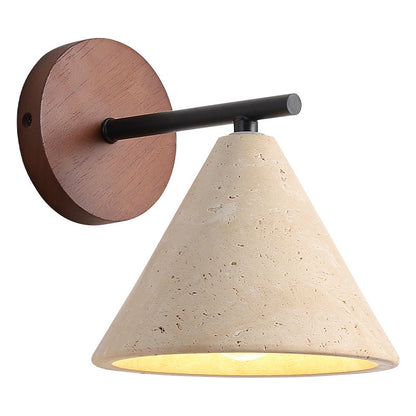 Stone Cone Wall Lamp with Dark Wood Backplate for Bedroom, Bedside & Reading Nook – photo 3