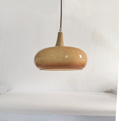 Nordic glass and wood pendant light – Brown shade, product view