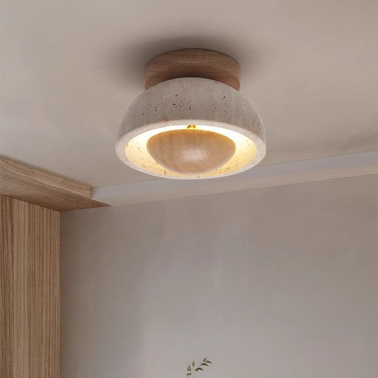 Travertine and wood flush ceiling light – product detail 2