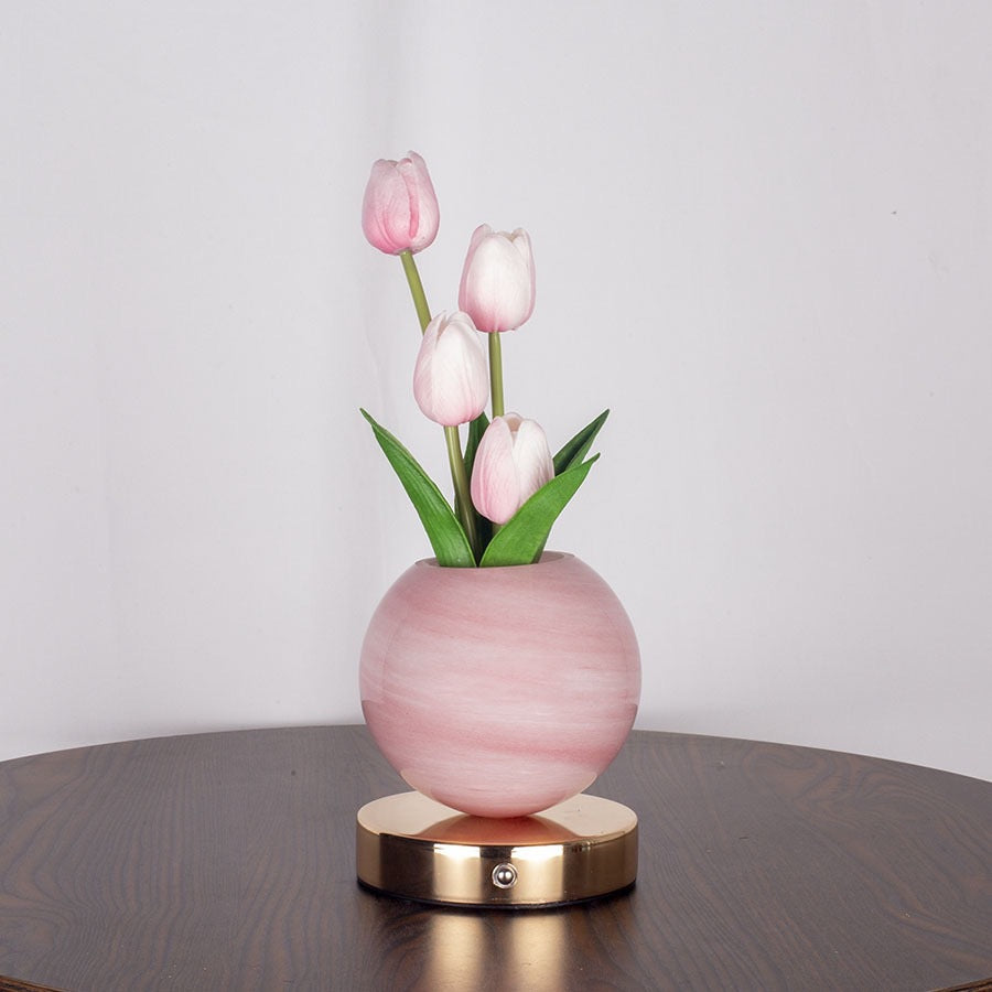 Tulip Lamp | Rechargeable Glass Flower Night Light for Bedside & Desk | Touch Dimmable, 3 Light Colours, Pink, Blue, White, Orange or Purple, 30cm