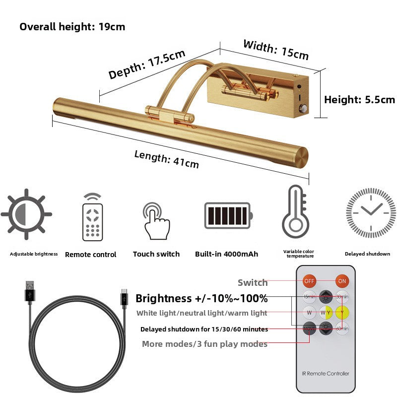Rechargeable Brass Wall Light with Remote for Paintings, Artwork, Mirrors & Bookshelves – photo 5
