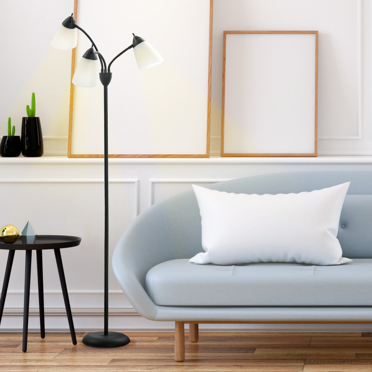 Floor Lamp | 3-Light Arc Tree Standing Lamp for Living Room, Reading Corner & Office | Adjustable Heads, Black Steel, 155cm, E27
