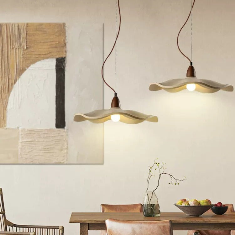 Pendant Light | Wabi Sabi Cement Lotus Leaf Lamp for Dining Room, Kitchen Island & Bedroom | Cream Concrete Look, Wavy Shade, E27, 25cm or 42cm