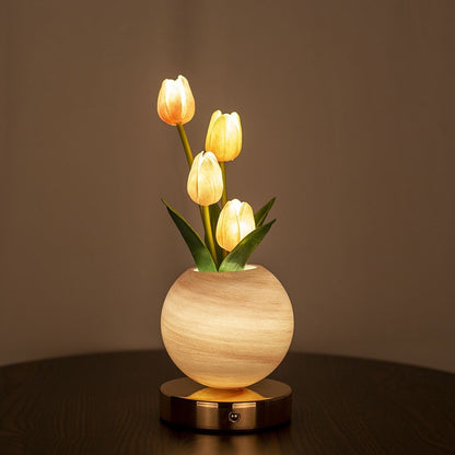 Tulip Lamp | Rechargeable Glass Flower Night Light for Bedside & Desk | Touch Dimmable, 3 Light Colours, Pink, Blue, White, Orange or Purple, 30cm