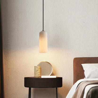 Pendant Light | Natural Marble Cylinder Mini Pendant for Bedside, Kitchen Island & Breakfast Bar | Black or Gold Canopy, LED, 10 x 26cm