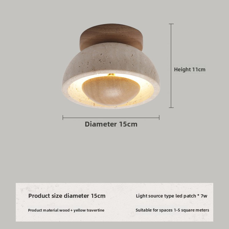 Travertine and wood flush ceiling light – product detail 5