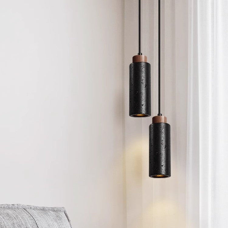 Pendant Light | Travertine Stone Bedside Lamp for Bedroom, Hallway & Kitchen | Single or Double, Yellow or Black Stone, E27 Bulb Included, 18.5cm