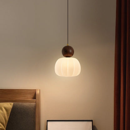 Pendant Light | Pumpkin Ribbed Bedside Lamp for Bedroom, Children's Room & Hallway | Cream, Red, Green, Chrome or Walnut, G9 LED Included, 16cm