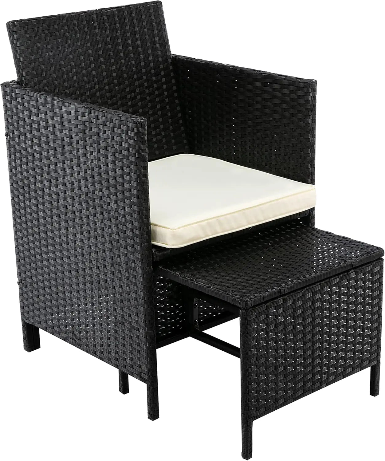 Garden dining set rattan chairs with cushions close-up