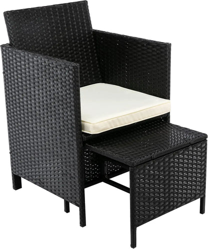 Garden dining set rattan chairs with cushions close-up