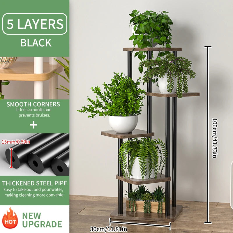 Indoor Plant Stand | Wooden Tiered Flower Shelf Display Rack