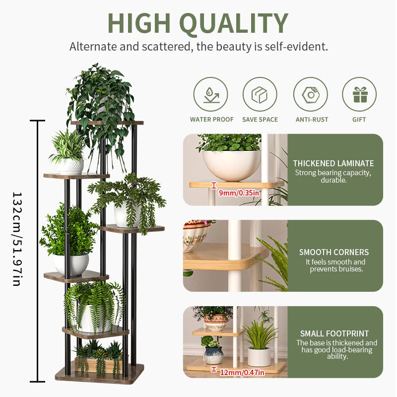 Indoor Plant Stand | Wooden Tiered Flower Shelf Display Rack