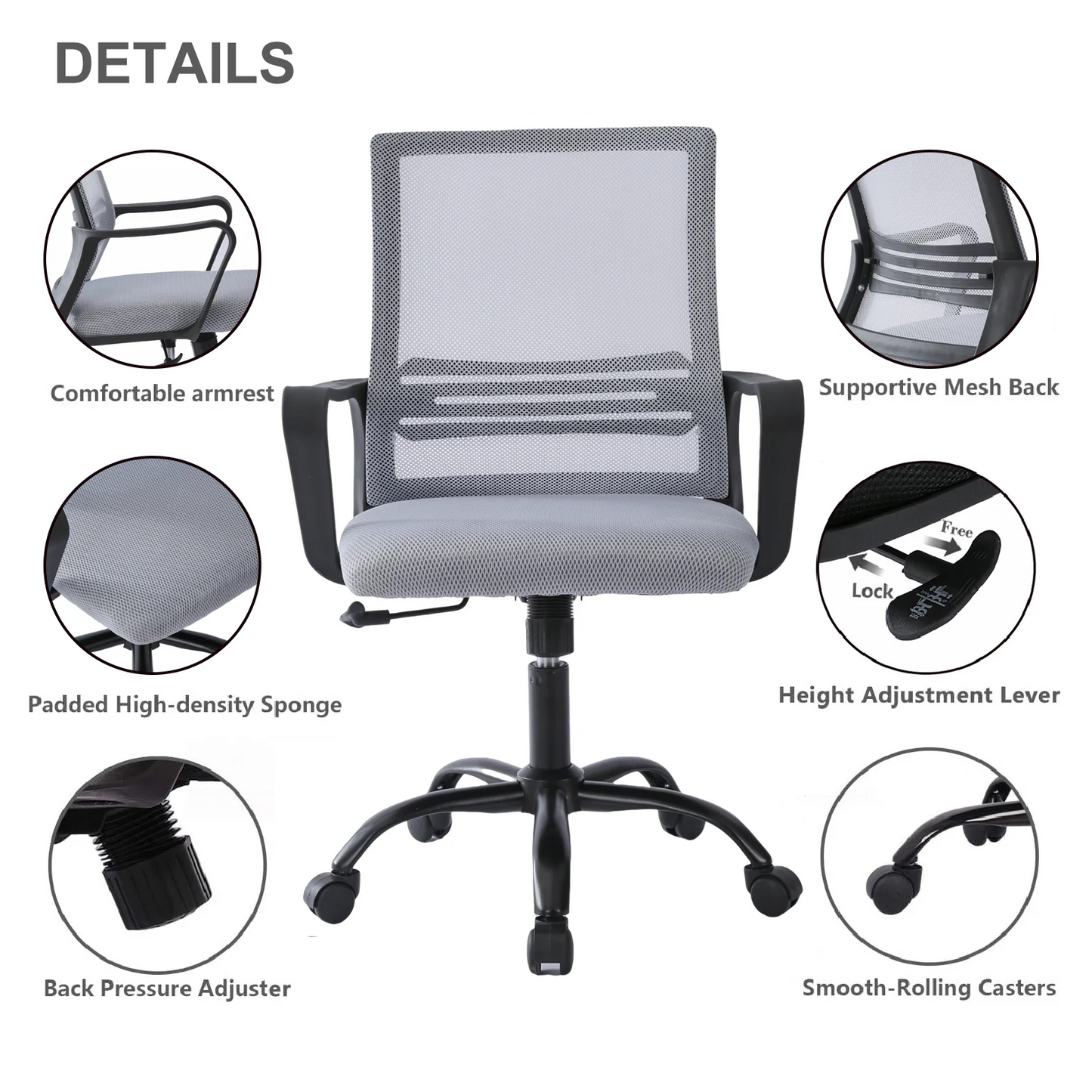 Office Chair | Adjustable Swivel Desk Chair with Lumbar Support