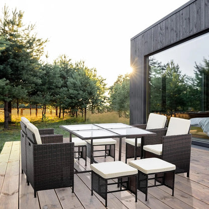 9 piece rattan garden furniture set dining table and chairs