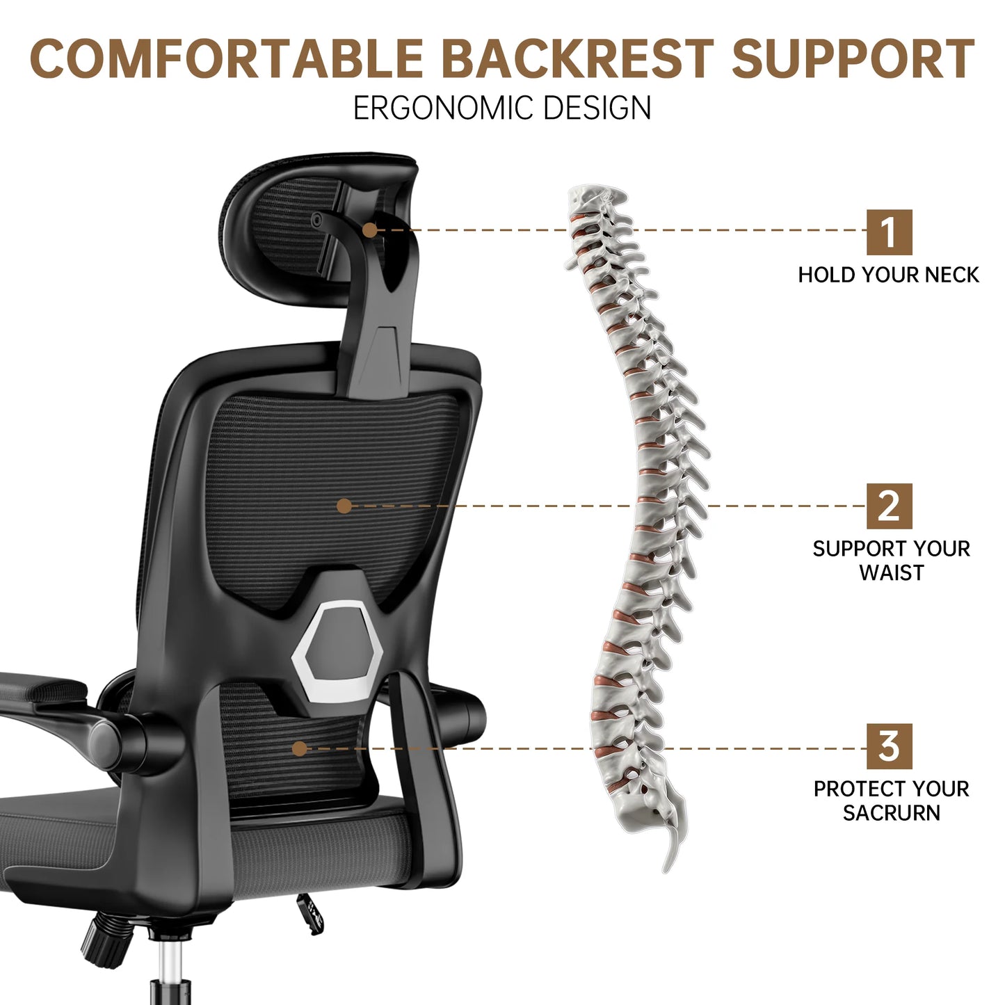 Ergonomic Office Chair | Adjustable Lumbar Support & Flip-Up Arms