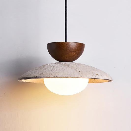 Cleo | Pendant Light with Natural Wood & Travertine Design | Ideal for Dining and Minimalist Spaces 0