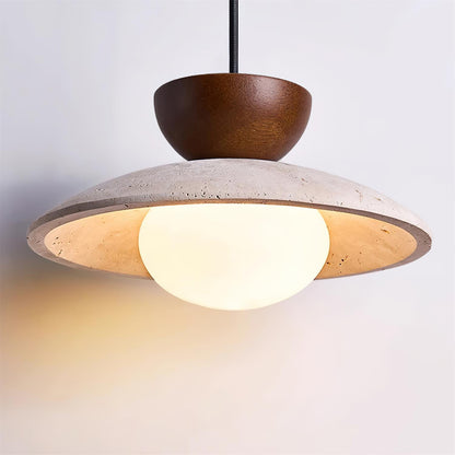 Cleo | Pendant Light with Natural Wood & Travertine Design | Ideal for Dining and Minimalist Spaces 7