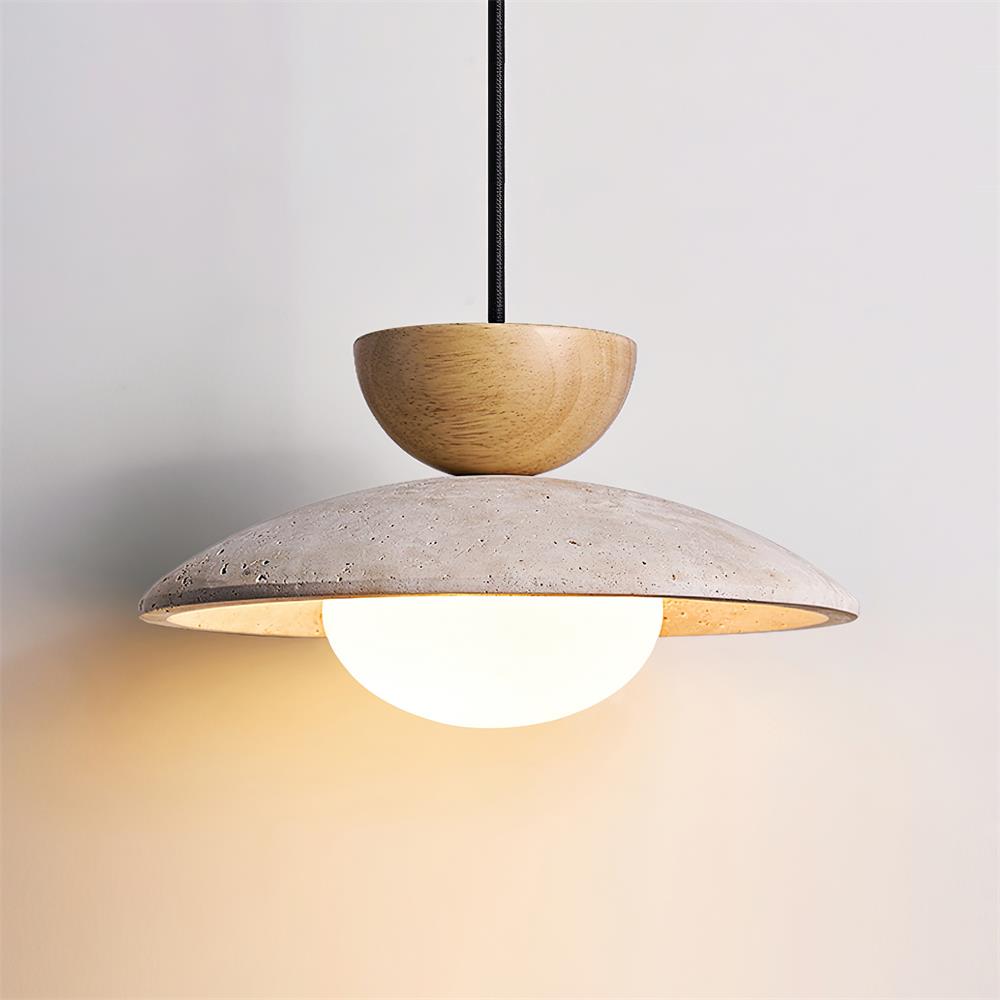 Cleo | Pendant Light with Natural Wood & Travertine Design | Ideal for Dining and Minimalist Spaces 9