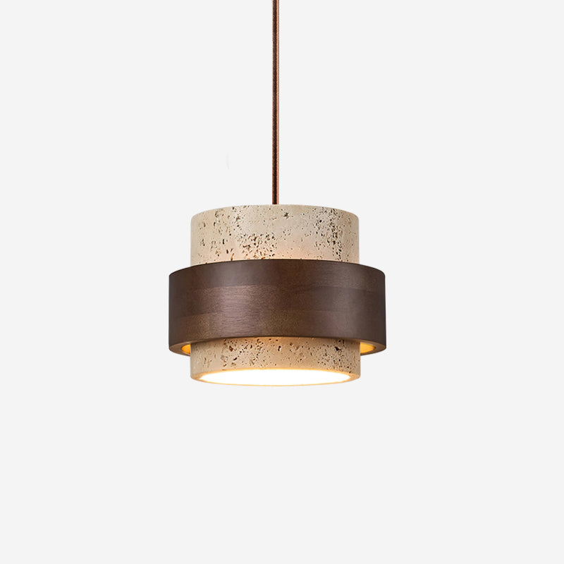 Elegant Pendant Light | Travertine Stone Shade with Walnut Wood Accent | Ambient Glow for Modern Spaces 1