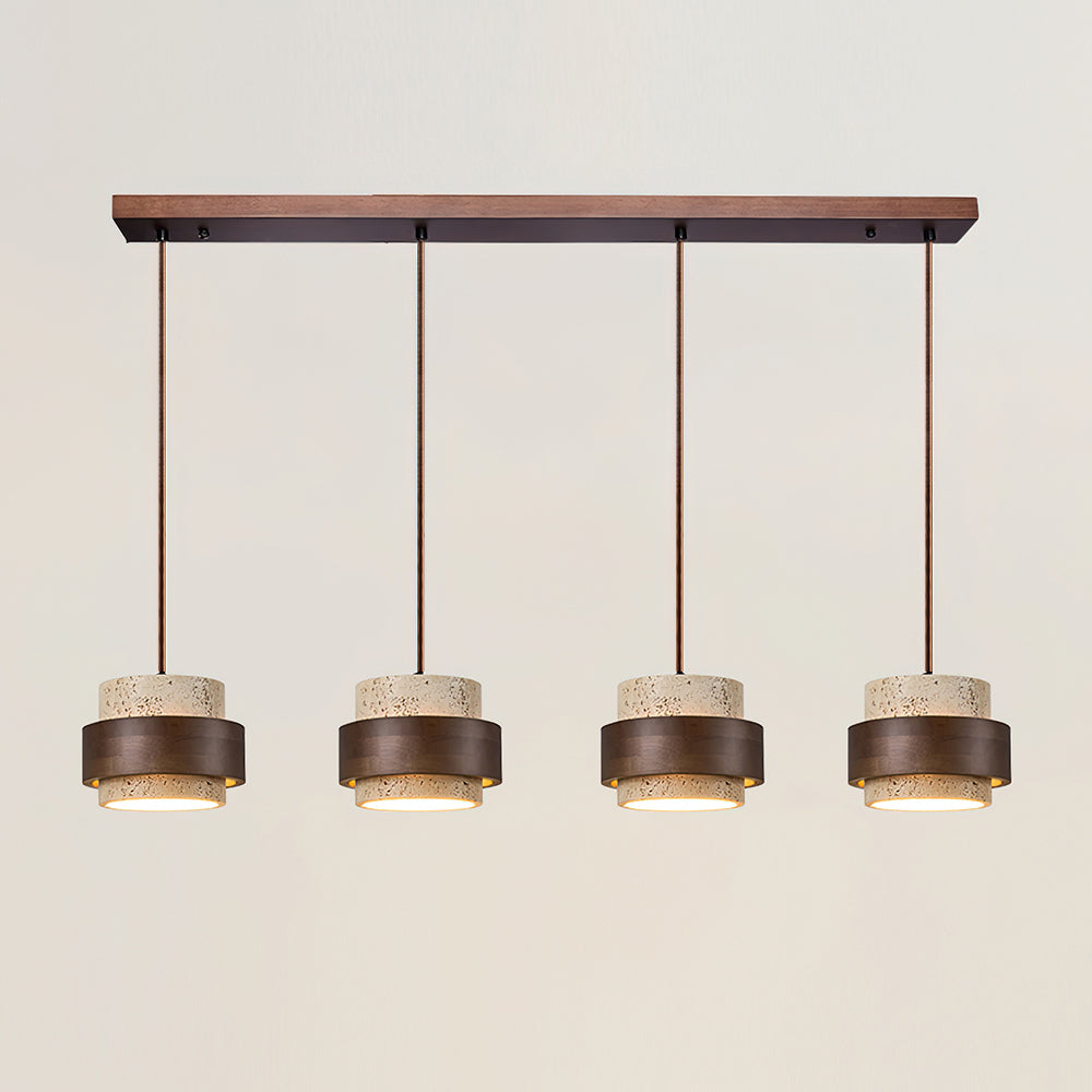 Elegant Pendant Light | Travertine Stone Shade with Walnut Wood Accent | Ambient Glow for Modern Spaces 10