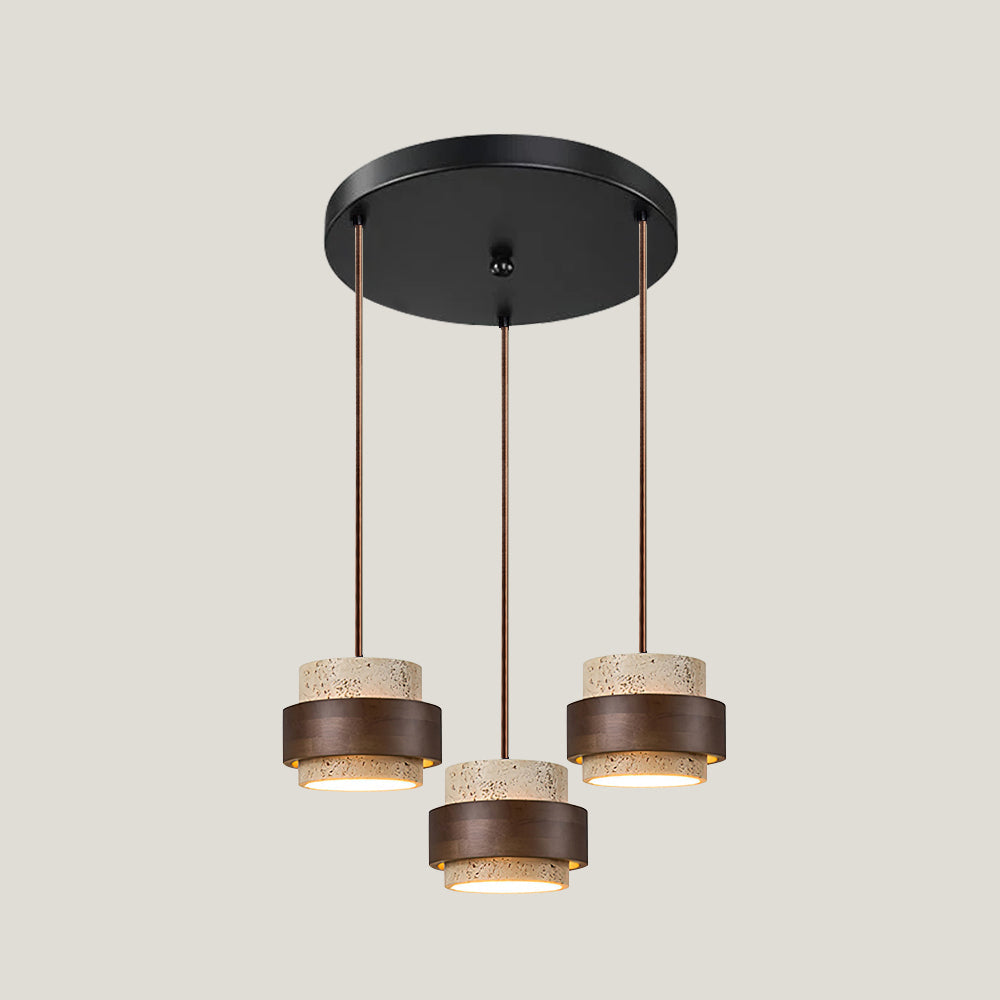 Elegant Pendant Light | Travertine Stone Shade with Walnut Wood Accent | Ambient Glow for Modern Spaces 11