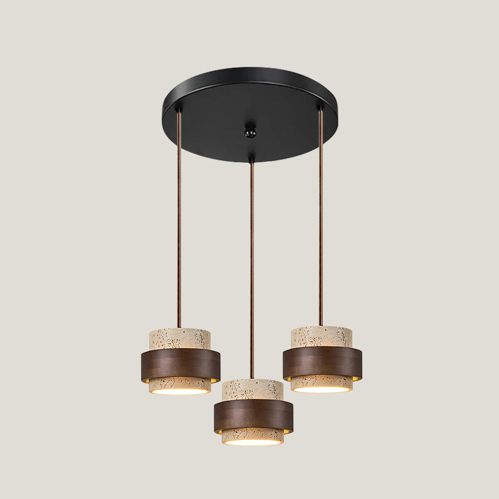 Elegant Pendant Light | Travertine Stone Shade with Walnut Wood Accent | Ambient Glow for Modern Spaces 11