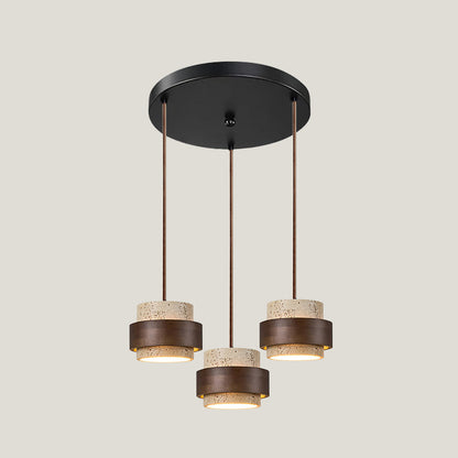 Elegant Pendant Light | Travertine Stone Shade with Walnut Wood Accent | Ambient Glow for Modern Spaces 11