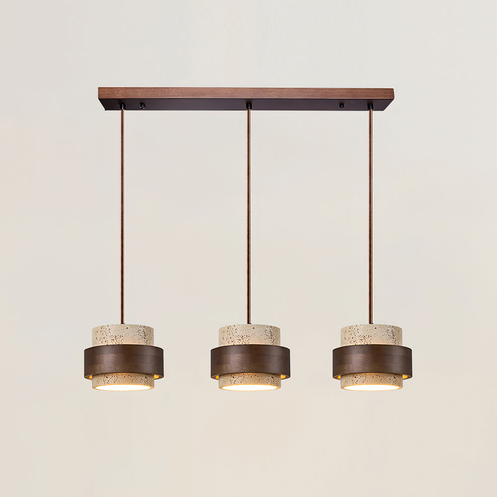 Elegant Pendant Light | Travertine Stone Shade with Walnut Wood Accent | Ambient Glow for Modern Spaces 12