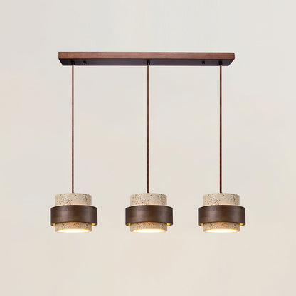 Elegant Pendant Light | Travertine Stone Shade with Walnut Wood Accent | Ambient Glow for Modern Spaces 12